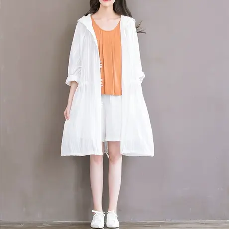 加大码中长款纯棉防晒衫新款宽松长袖空调衫200斤女商品大图