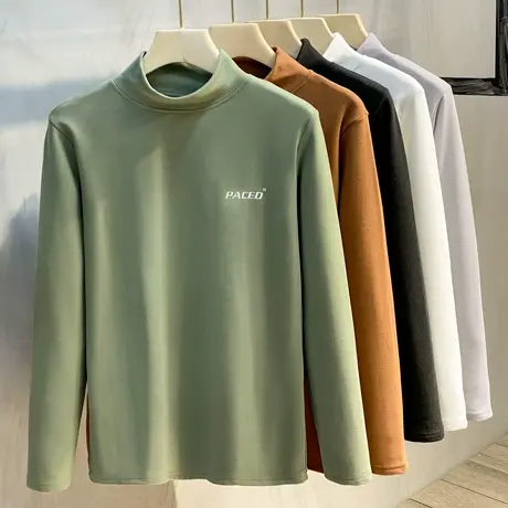 秋冬装半高领长袖T恤男韩版德绒中领加厚双面绒刺绣打底衫男卫衣商品大图