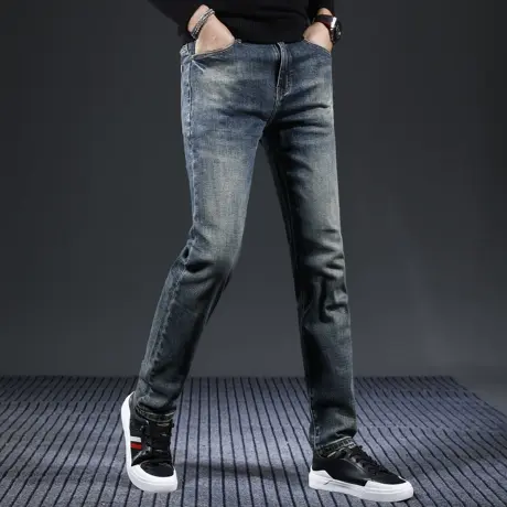 秋冬季牛仔裤男高端复古男士修身直筒潮牌休闲弹力香港潮流裤子男图片