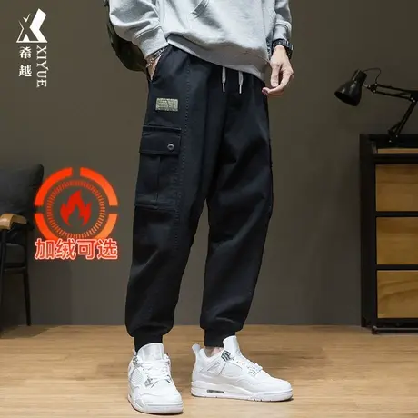 春秋新款加大束脚工装裤男夏季潮流大码运动长裤加绒休闲哈伦裤子图片