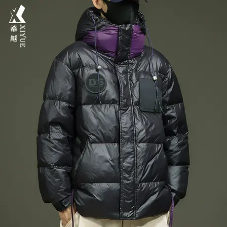 希越新国标蓬松鸭绒连帽羽绒服男士冬季户外防风宽松大码加绒外套商品大图