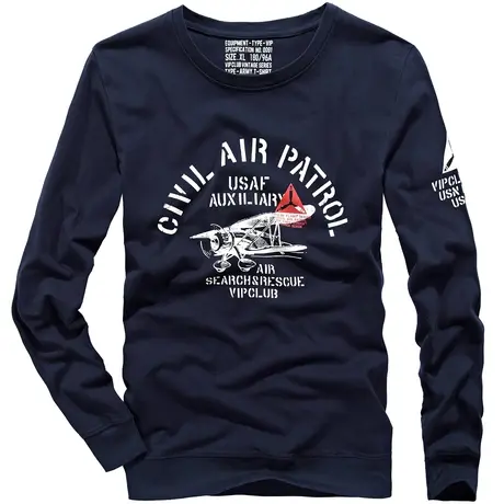 VIP印花圆领长袖T恤男士纯棉打底衫韩版修身休闲体恤薄款潮牌上衣商品大图