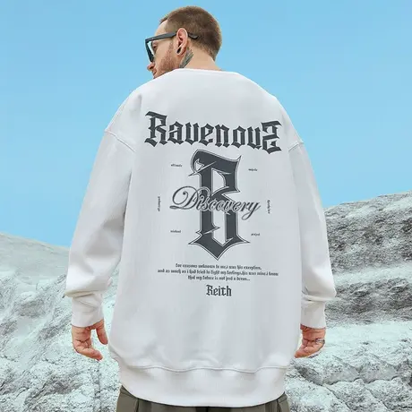 oversize港风圆领卫衣男潮牌ins潮流大码男装情侣秋冬季加绒无帽图片