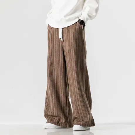 秋冬男休闲裤中国风加厚毛呢宽松直筒长裤条纹休闲裤复古大码裤子商品大图