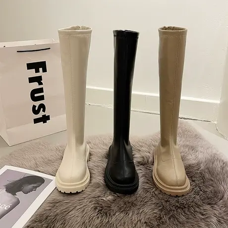 长靴女不过膝高筒靴子2024年新款秋冬季长筒小个子厚底粗腿骑士靴商品大图