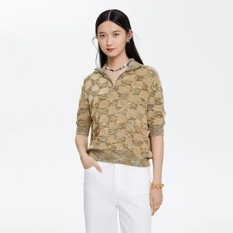 LANCY/朗姿新款通勤短袖套头针织衫女士商场同款专柜正品奥莱商品大图