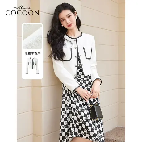 missCOCOON名媛风上衣女春2023新款韩版小香风撞色单排扣短外套商品大图
