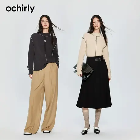 【品牌甄选】100%超细美丽诺羊毛欧时力软糯半高领H型毛衣女23秋商品大图