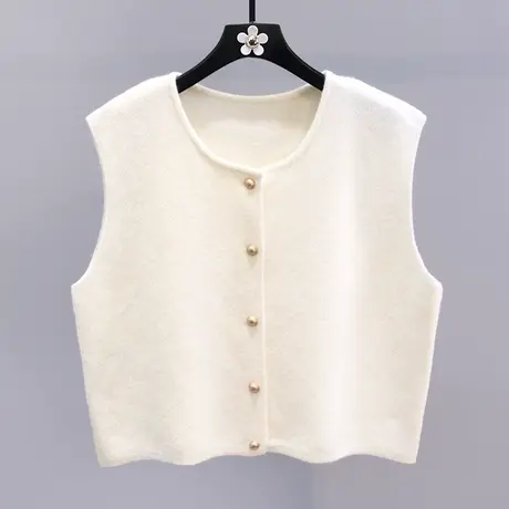 小香风圆领针织马甲女冬季2023新款宽松外搭洋气无袖毛衣背心外套商品大图