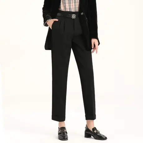 丽洁烟管西装裤女春秋高腰九分裤黑色哈伦裤宽松休闲西裤直筒裤子图片