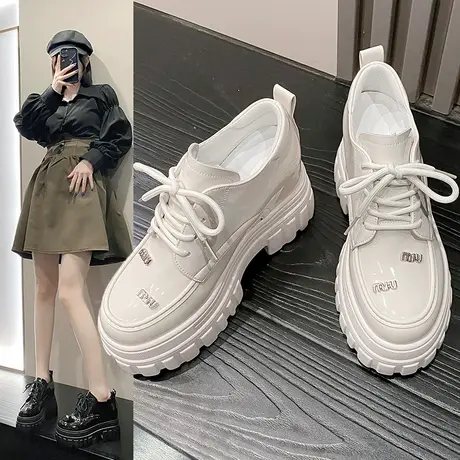 爆款黑色乐福鞋女单鞋2024新款厚底小个子内增高女鞋英伦风小皮鞋商品大图