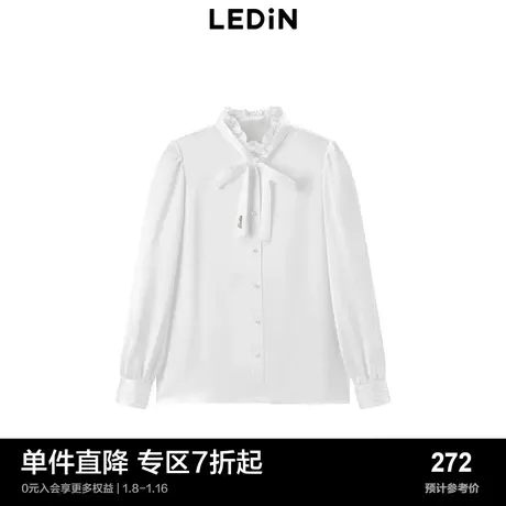 【商场同款】乐町小立领衬衫秋冬OL风系带白色打底衬衫C1CAD4244商品大图