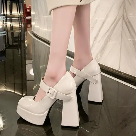 美式高跟鞋设计感小众法式小个子恨天高玛丽珍鞋女黑色jk单鞋子图片