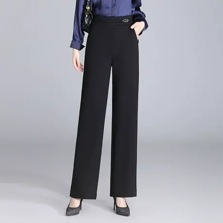 黑色垂感阔腿裤女2024春季新款高腰直筒西装裤通勤显瘦长裤休闲裤图片