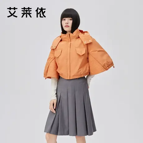 艾莱依冬季新款羽绒服设计感短款马甲冲锋衣轻薄好看拼接连帽外套商品大图