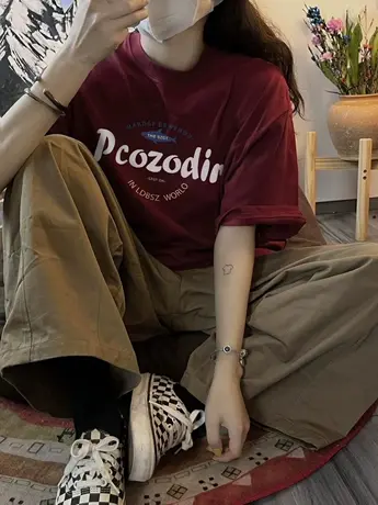 重磅纯棉短袖t恤女ins国潮美式复古宽松圆领半袖oversize上衣春夏商品大图