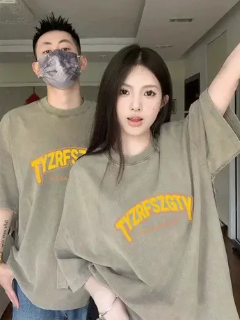 美式复古短袖t恤女情侣装夏季2023新款港味chic潮牌宽松半袖上衣商品大图