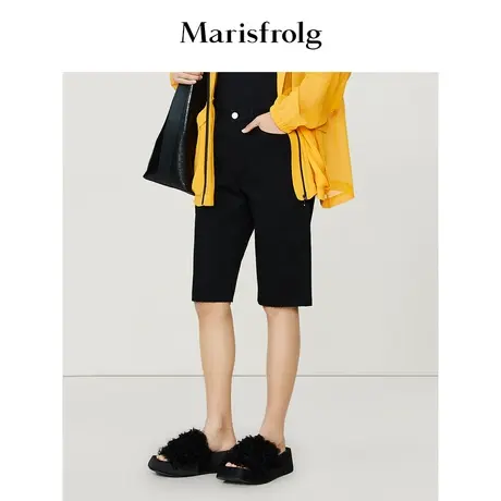 【商场同款】玛丝菲尔2023年夏季新款黑色多口袋五分直筒牛仔裤商品大图