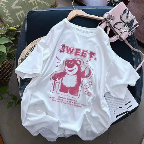 短袖T恤女胖MM少女感夏装新款2024年韩版宽松遮肚显瘦大码上衣潮图片