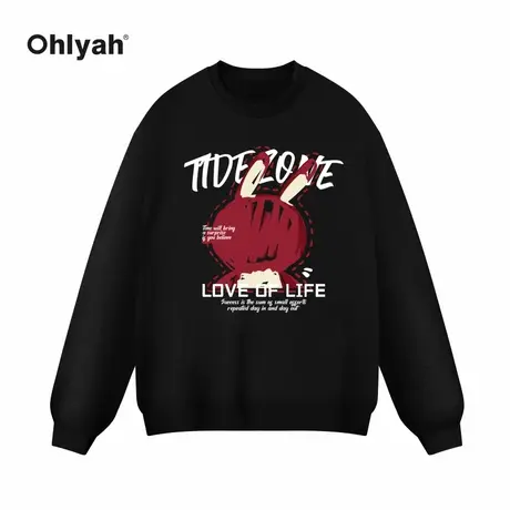 Ohlyah卡通兔年圆领兔子图案潮牌印花男女同款情侣套头打底卫衣图片