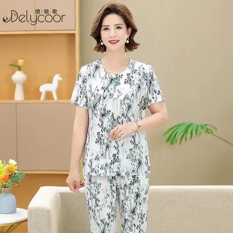 中老年妈妈夏装睡衣新款短袖冰丝套装奶奶老太太薄款家居服两件套图片