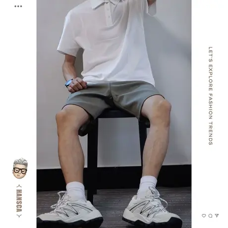 Hansca夏季套装POLO衫男生干净穿搭休闲短裤日系男友风短袖t恤潮商品大图