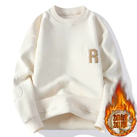 奥粒绒2023男士冬季新款加绒加厚长袖T恤衫宽松绣花冬装卫衣上衣商品大图