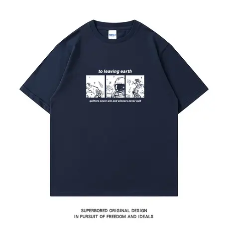 趣味太空宇航员印花短袖t恤男夏季ins港风纯棉宽松休闲半袖体恤衫图片