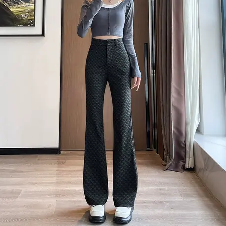 设计感微喇仿牛仔裤女高腰弹力显瘦春秋季2024新款休闲黑色喇叭裤商品大图