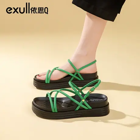依思q罗马凉鞋女2024年夏季新款时尚厚底一字带沙滩海边外穿凉拖商品大图