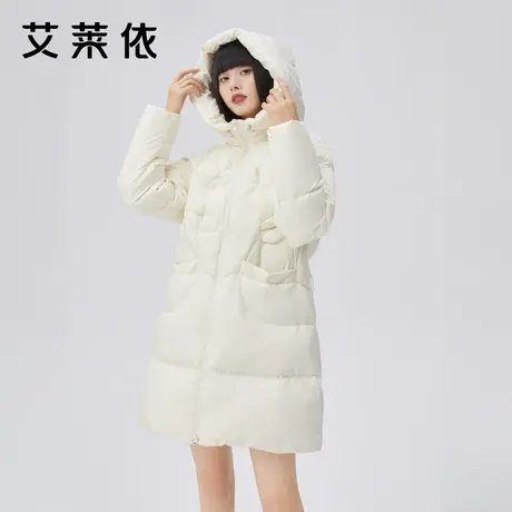 艾莱依2022年冬季新款羽绒服女优雅立体花时尚收腰设计感鸭绒外套商品大图