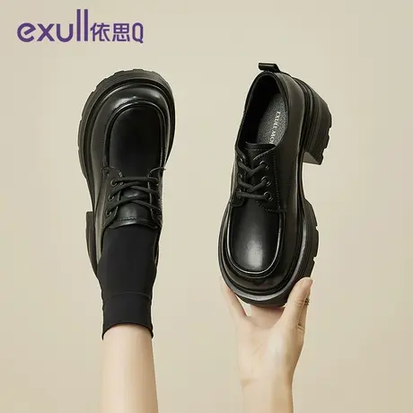 依思Q浅口女鞋2024年春秋新款松糕底系带上街潮流简约风女士单鞋商品大图