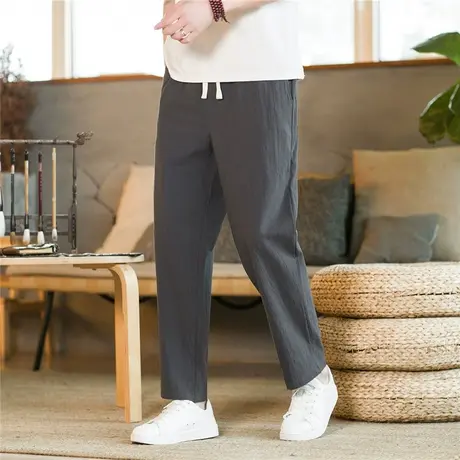 裤子男春秋款男士休闲裤男款直筒长裤中式棉麻亚麻裤垂感宽松男裤商品大图