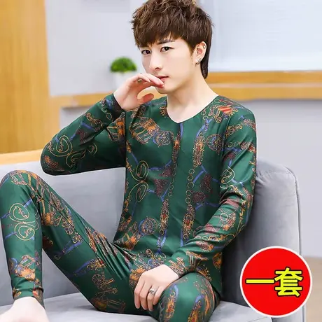 秋冬季男士无痕保暖内衣青少年V领德绒打底衫加厚秋衣秋裤一套装商品大图