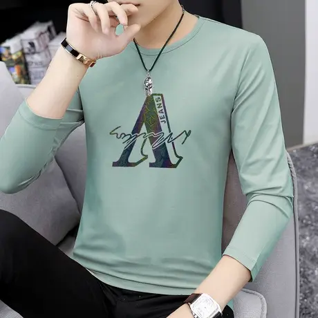 莫代尔长袖t恤男装2023新款圆领打底衫内搭秋衣小衫潮流印花体恤商品大图