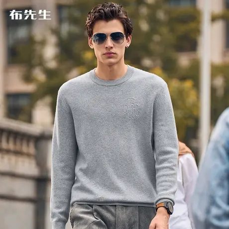 MrBu布先生微廓形立体刺绣羊绒混纺T恤秋冬男士厚款毛衣BT11957商品大图