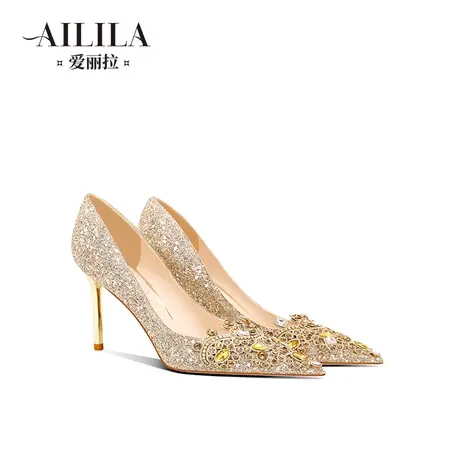 爱丽拉水晶法式婚鞋女新娘高跟鞋2023新款婚纱秀禾两穿小众高级感商品大图