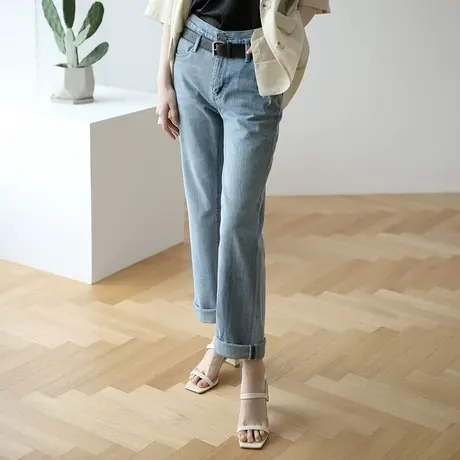 夏季新款高腰牛仔裤女直筒韩版宽松显瘦夏薄款超软bf风K322图片