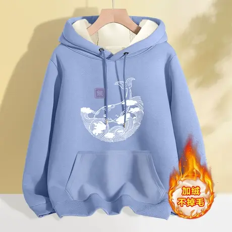 国风卫衣女秋冬韩版学生宽松慵懒风加绒加厚带帽设计感上衣外套女商品大图