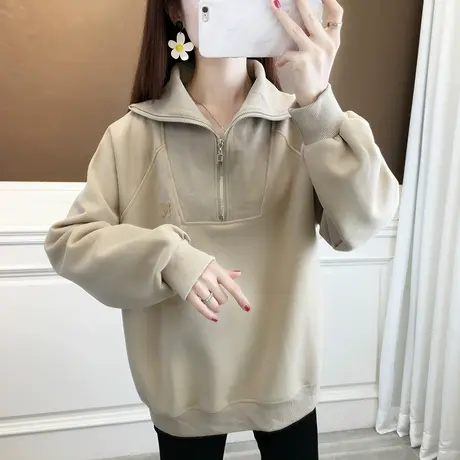 早秋装polo领卫衣女2023新款爆款宽松外套春秋款减龄洋气秋季上衣图片