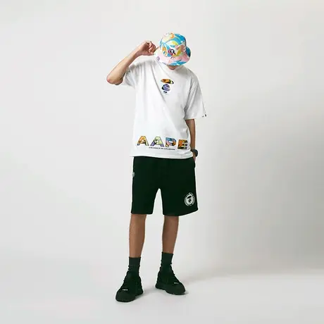 Aape男装春夏猿颜徽章字母印花迷彩口袋拼接短裤6737XXG图片