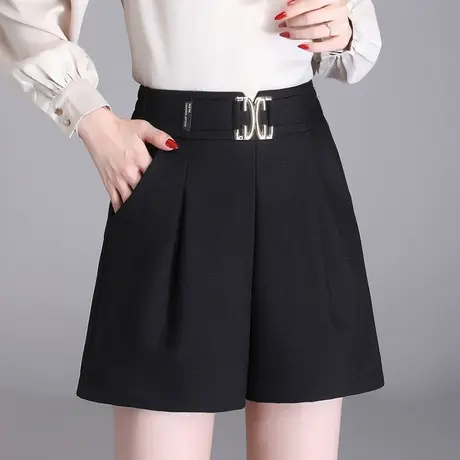 黑色高腰短裤女2023春秋新款韩版通勤阔腿裤百搭宽松a字休闲裤潮商品大图