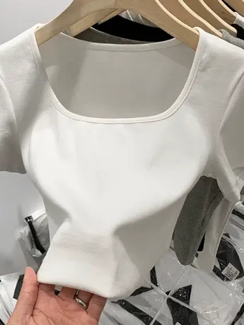 夏季纯欲方领短袖t恤女法式甜辣风小众设计感辣妹短款正肩上衣服图片