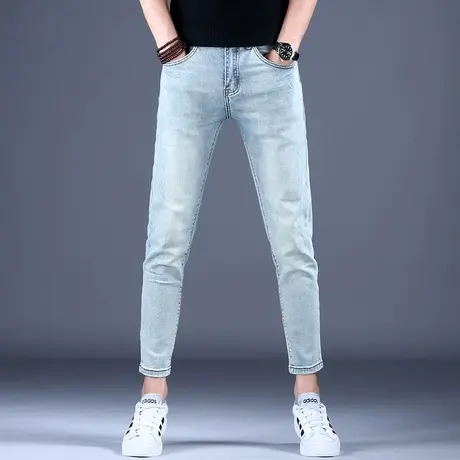 2023男士新款牛仔裤子简约蓝灰色百搭修身九分小脚裤秋款男潮牌裤图片