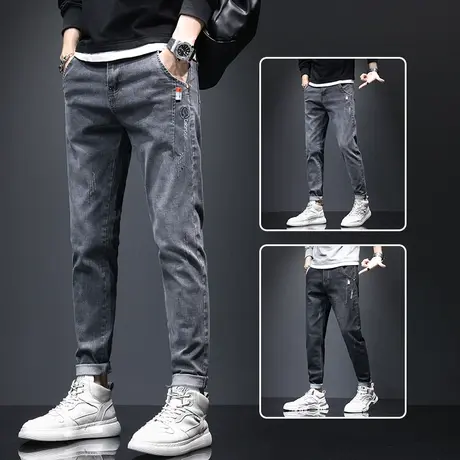 秋季灰色牛仔裤男款直筒宽松弹力潮牌痞帅休闲裤子男士男裤春秋款商品大图