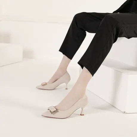 2023春季新款气质百搭法式浅口职业单鞋时尚尖头水钻高跟鞋女细跟图片