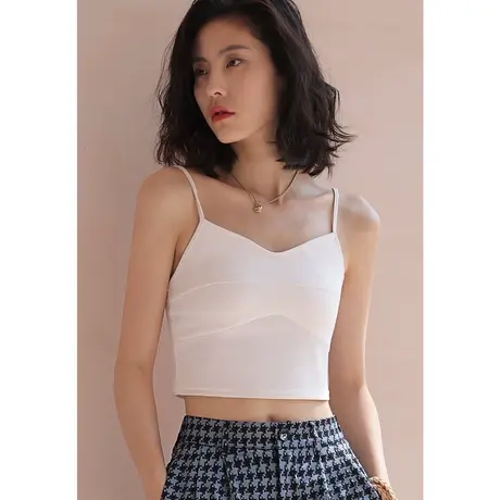 弥古白色针织小吊带背心女带胸垫一体抹胸v领内搭夏外穿短款上衣图片