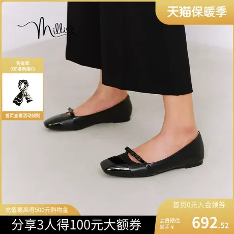 妙丽2023年新款方头玛丽珍鞋女百搭浅口单鞋LAA03CQ3图片