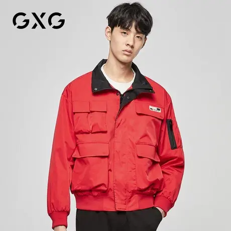 【特价】GXG男装 秋季夹克红色休闲翻领工装短外套GY121080E图片