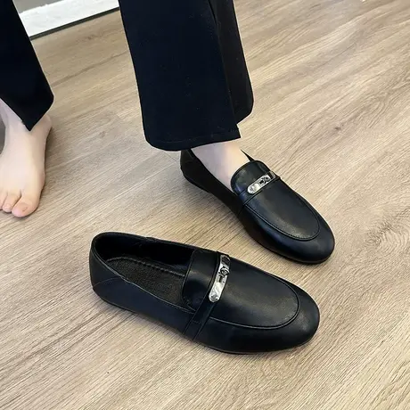 复古平底乐福鞋女2024年春季新款一脚蹬小众设计感休闲通勤小皮鞋商品大图